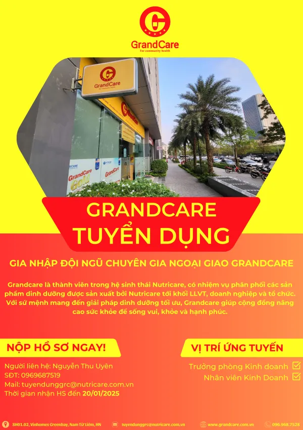TUYỂN DỤNG – CƠ HỘI TỎA SÁNG CÙNG NUTRICARE - GRANDCARE